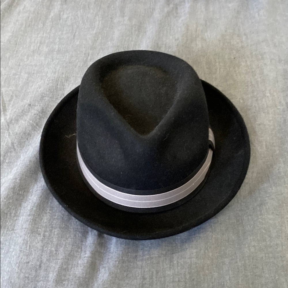 Black Fedora Hat with Gray Band
